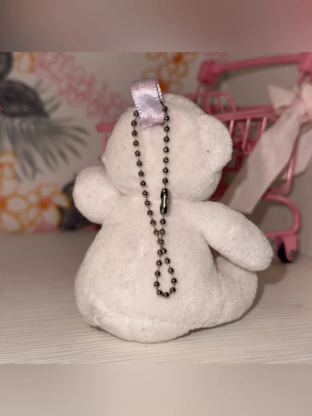 Mini bear keychain white